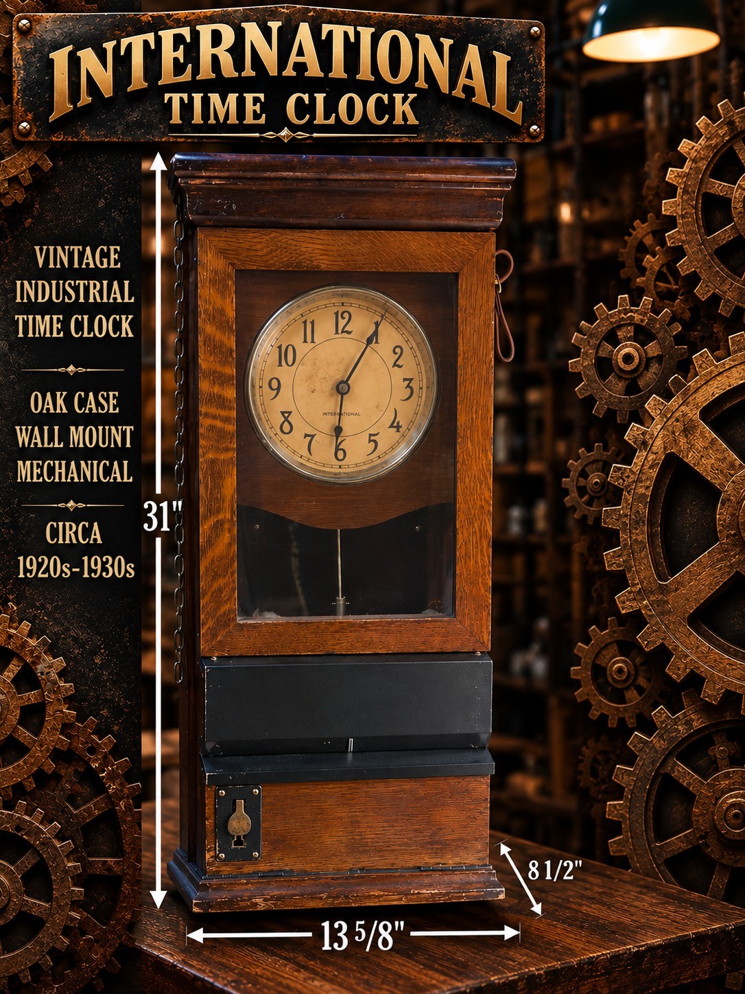 Antique International Time Recording Clock IBM Detroit c 1930 Working 31 Antique International Time Recording Clock IBM Detroit c 1930 Working 31