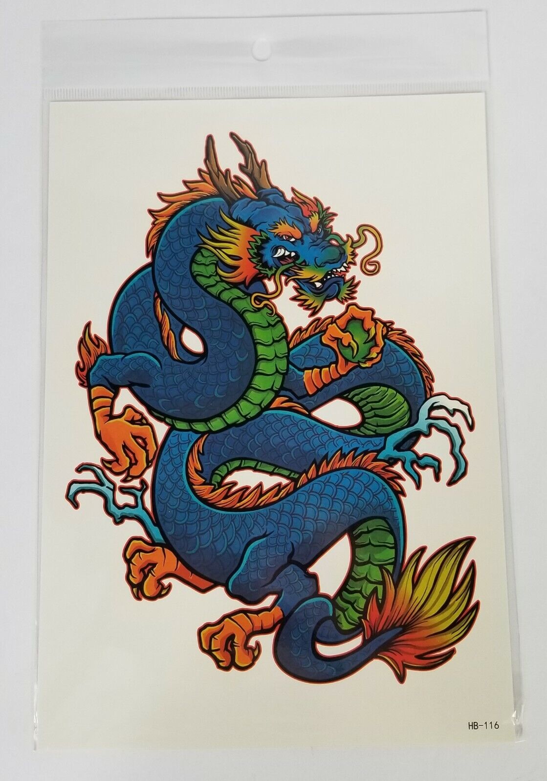 Large Azure Guardian Blue Green Chinese Dragon 8 Inch Temporary Tattoo