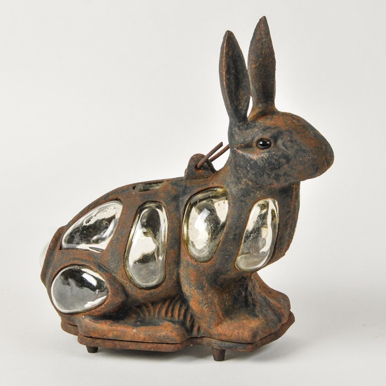 Vintage Cast Iron and Glass Rabbit Lantern Vintage Cast Iron and Glass Rabbit Lantern