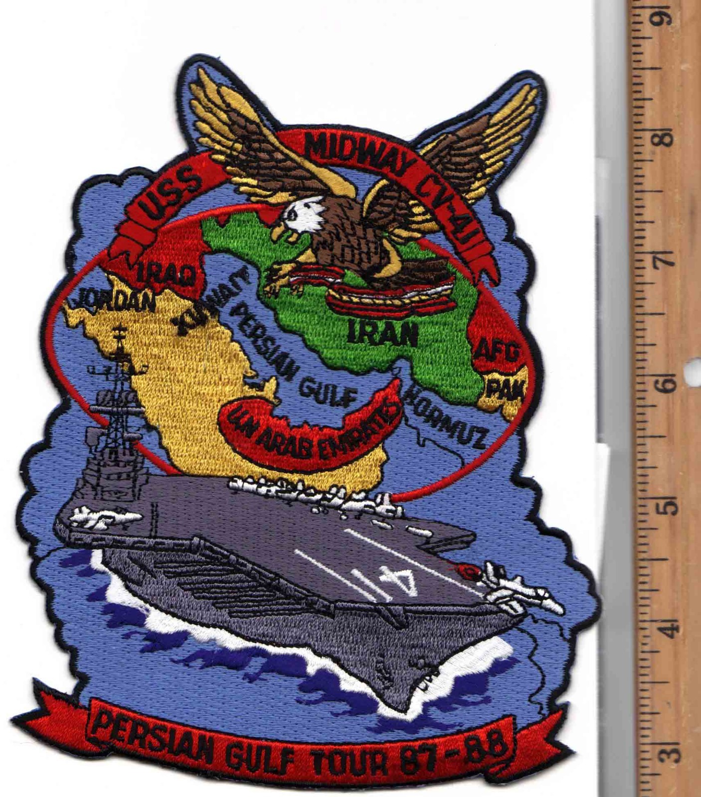 USS MIDWAY CVA-41 1987-1988 CRUISE PATCH MIDDLE EAST 87-88 CARRIER USS MIDWAY CVA-41 1987-1988 CRUISE PATCH MIDDLE EAST 87-88 CARRIER