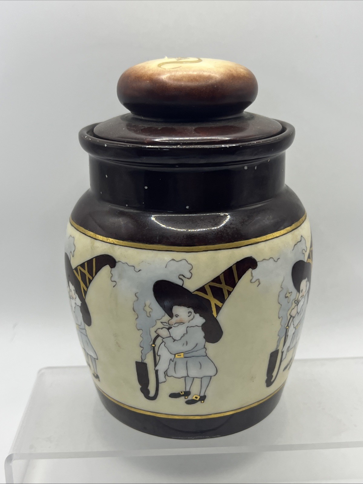 Vtg RARE MZ Austria Porcelain Humidor Covered Tobacco Jar Smoking Gnome 1800s Vtg RARE MZ Austria Porcelain Humidor Covered Tobacco Jar Smoking Gnome 1800s