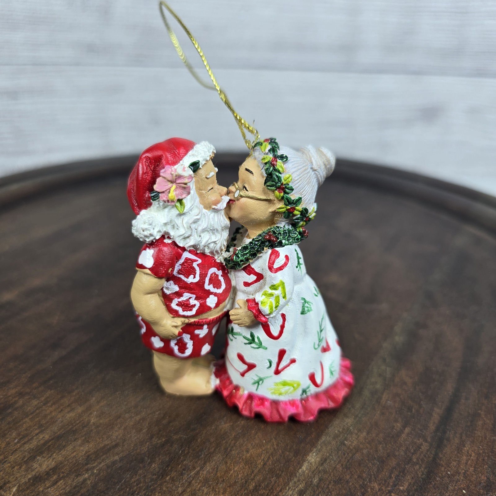 Hawaiian Designer Y2K Christmas Ornament Island Heritage Kissing Hand Painted Hawaiian Designer Y2K Christmas Ornament Island Heritage Kissing Hand Painted