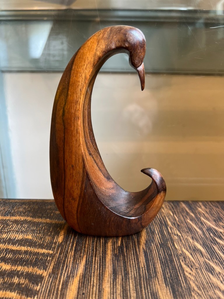 MID CENTURY ZEBRA WOOD BIRD FIGURE. STATUE. SCULPTURE. EXCELLENT, STYLIZED MID CENTURY ZEBRA WOOD BIRD FIGURE. STATUE. SCULPTURE. EXCELLENT, STYLIZED