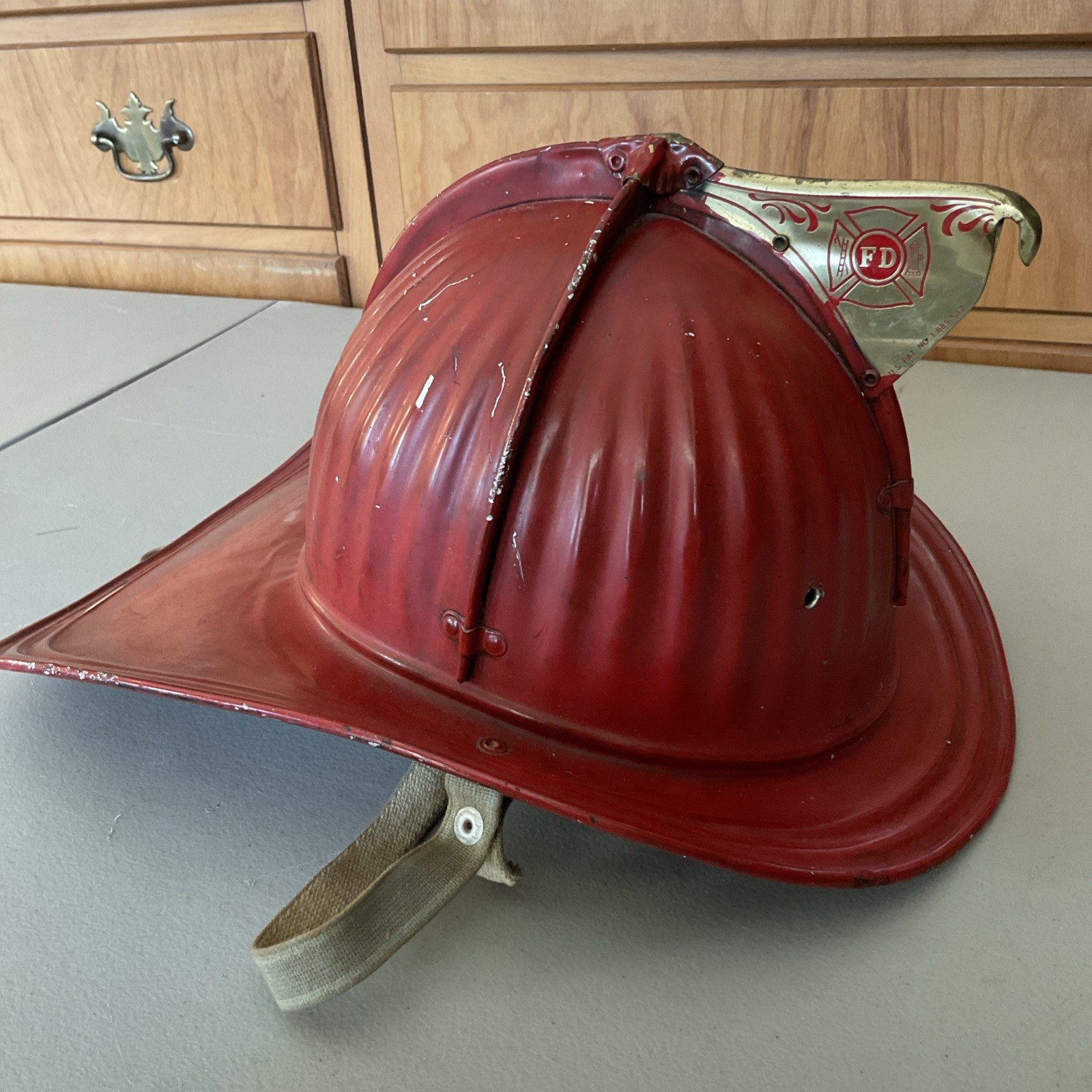 VINTAGE Antique Cairns Metal Fire Firefighter Red Helmet With Liner VINTAGE Antique Cairns Metal Fire Firefighter Red Helmet With Liner