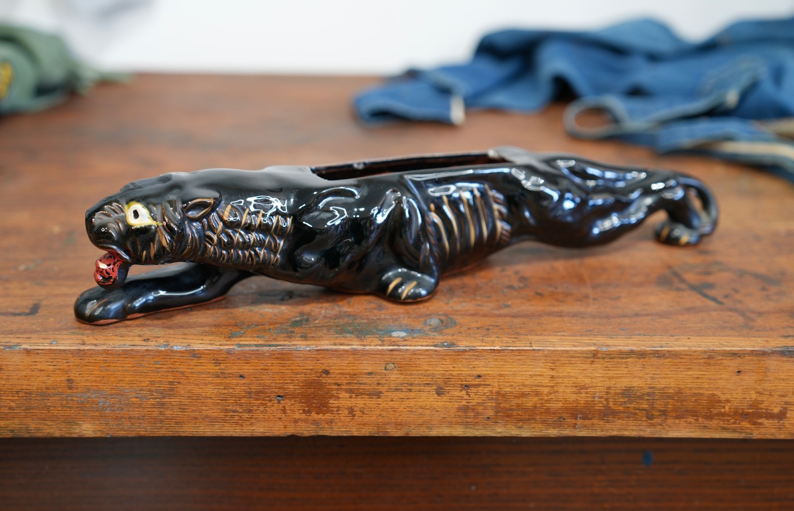 Vintage MCM Black Panther Ceramic TV Lamp Statue Antique Vintage MCM Black Panther Ceramic TV Lamp Statue Antique