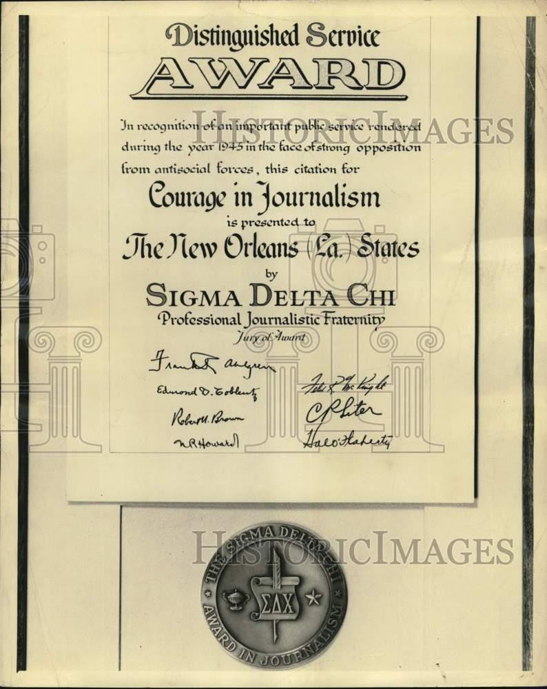 1949 Press Photo Journalism award presented to The New Orleans La. States 1949 Press Photo Journalism award presented to The New Orleans La. States
