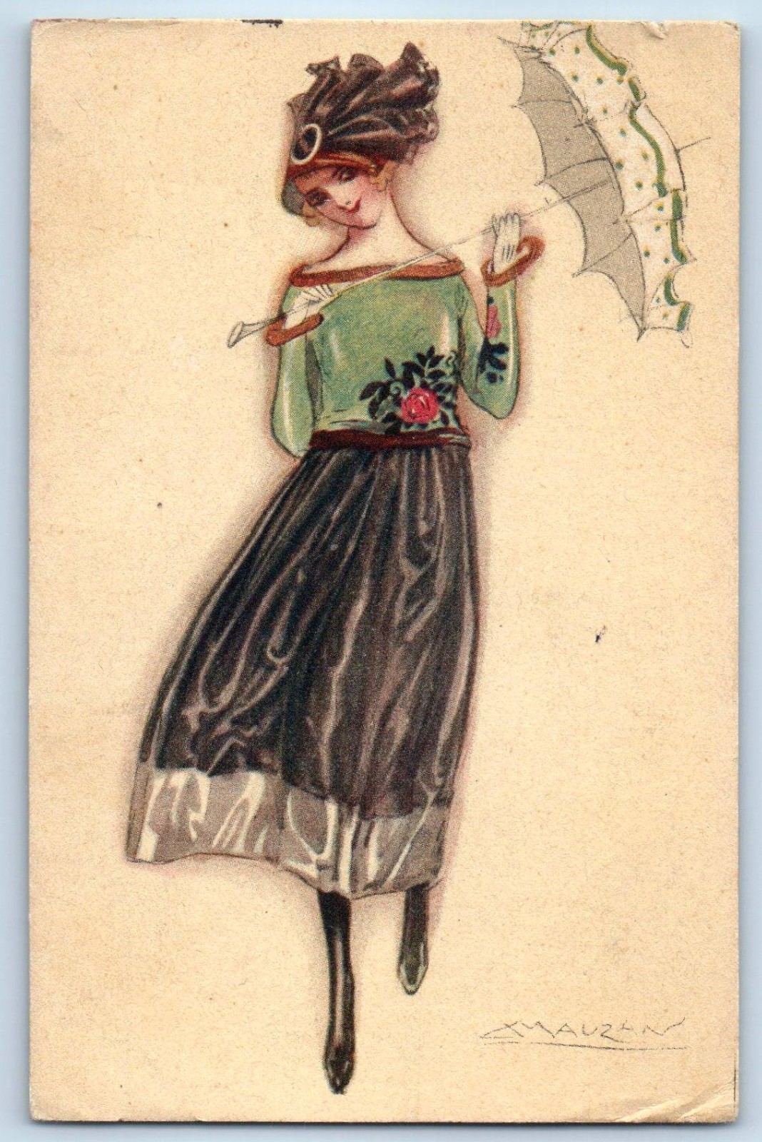 c1910\'s Woman Art Nouveau Signed Artist US Soldier Mail WWI Antique Postcard c1910\'s Woman Art Nouveau Signed Artist US Soldier Mail WWI Antique Postcard