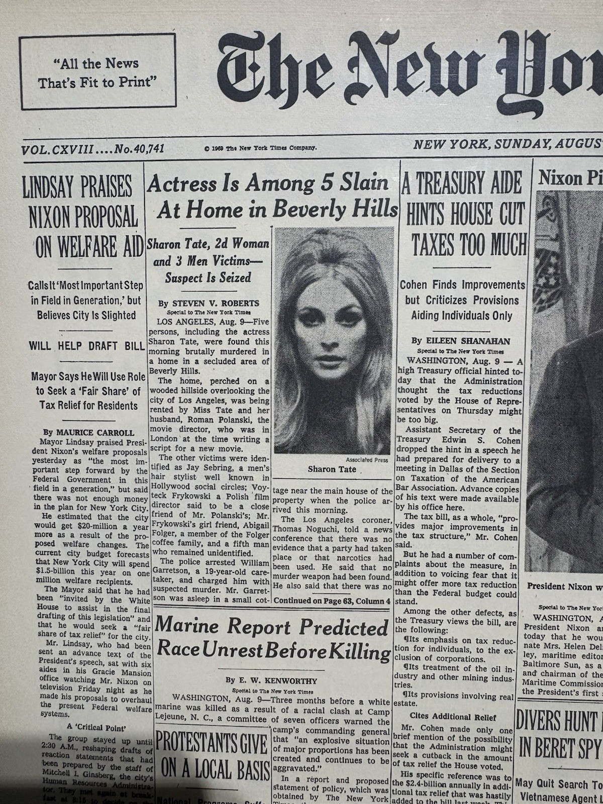 VINTAGE NEWSPAPER HEADLINE ~SHARON TATE AMONG 5 MURDERED BY MANSON FAMILY 1969 VINTAGE NEWSPAPER HEADLINE ~SHARON TATE AMONG 5 MURDERED BY MANSON FAMILY 1969