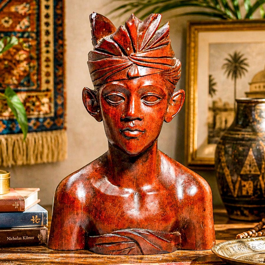 Large Hand Carved Wood Antique Bust Statue Sculpture Indonesia Bali Travel Large Hand Carved Wood Antique Bust Statue Sculpture Indonesia Bali Travel