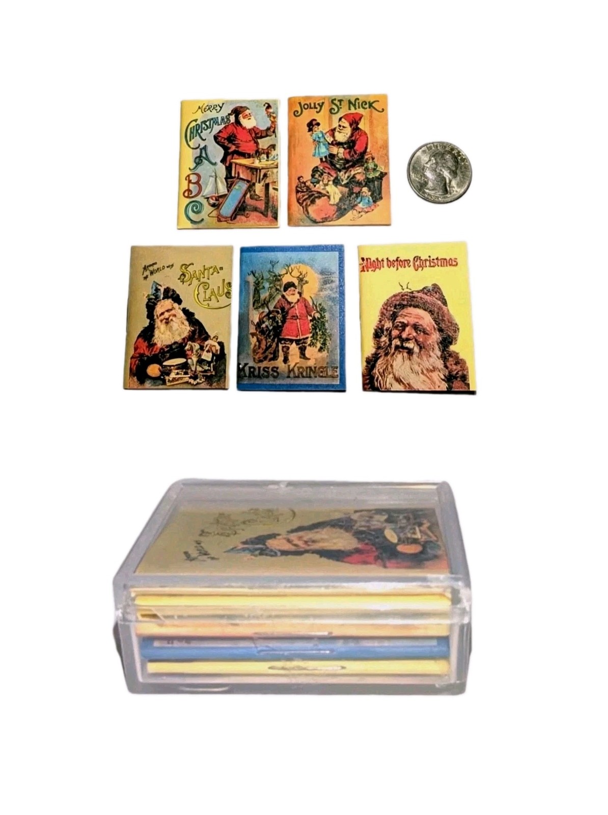 Shackman 5 Miniature Christmas Books NEW Vtg Mini & Case Merrimack Hong Kong HTF