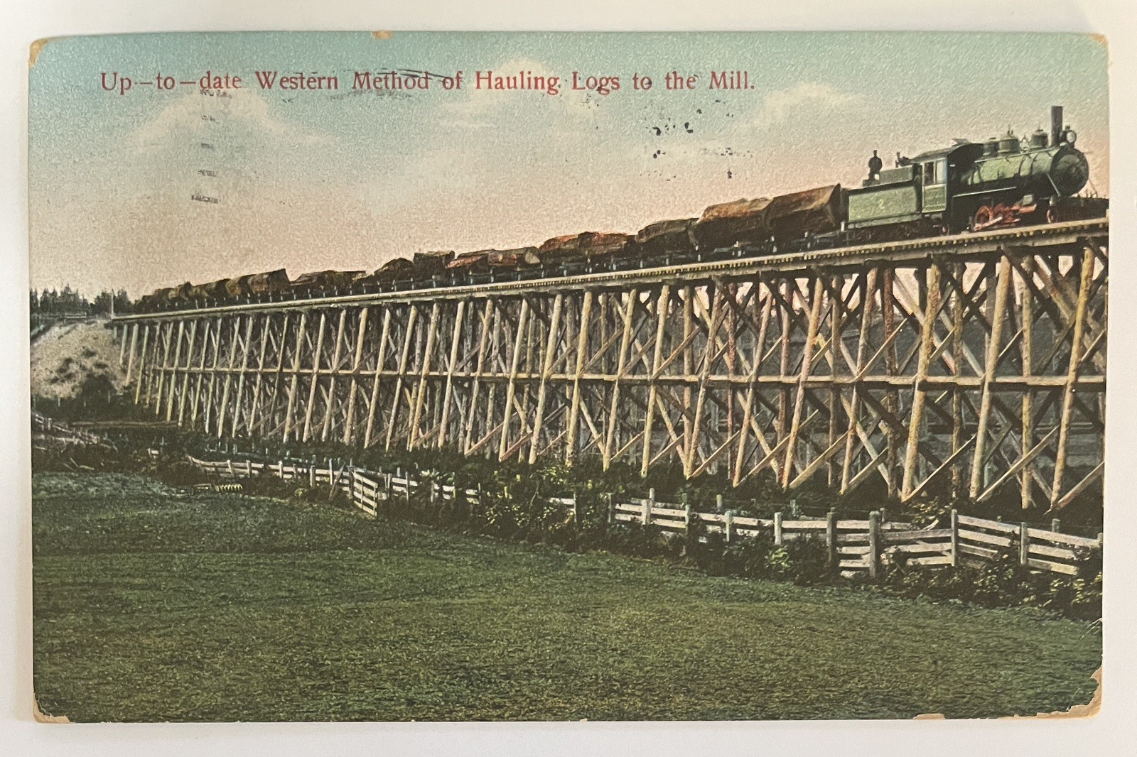 1920 Oakland, California up-to-date, of hauling logs to Mill railroad Bridge 1920 Oakland, California up-to-date, of hauling logs to Mill railroad Bridge