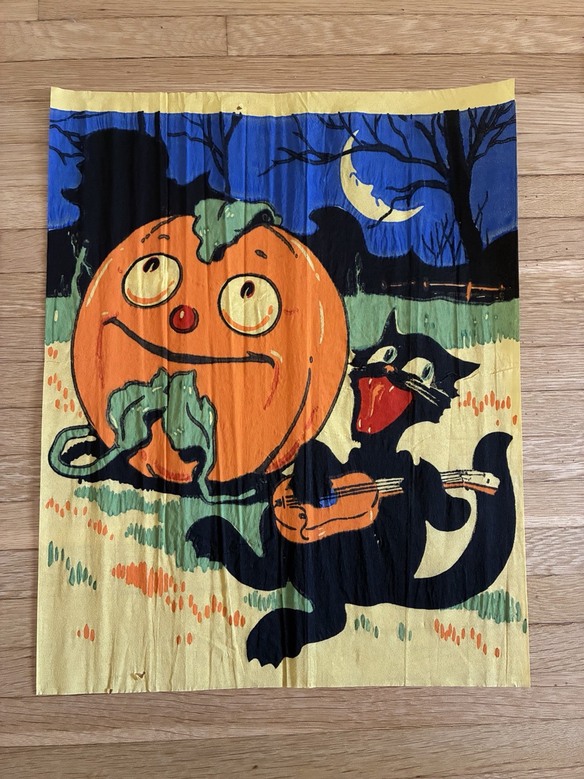 RARE Antique Vintage Halloween Crepe Paper Panel Decoration 20”x16” Dennison 20s RARE Antique Vintage Halloween Crepe Paper Panel Decoration 20”x16” Dennison 20s