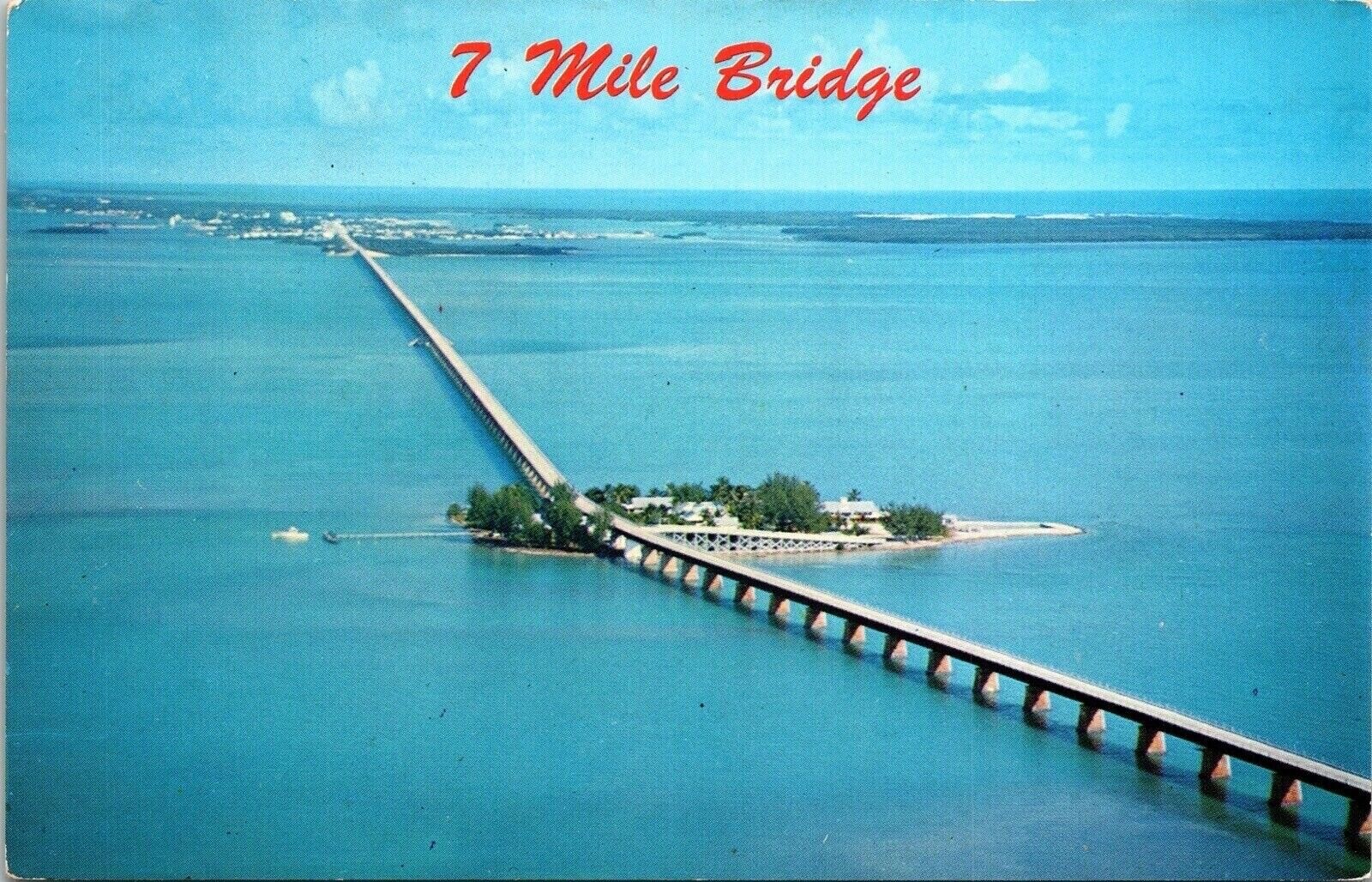 Seven Mile Bridge Pigeon Key Overseas Highway FL Aerial View Chrome Postcard Seven Mile Bridge Pigeon Key Overseas Highway FL Aerial View Chrome Postcard