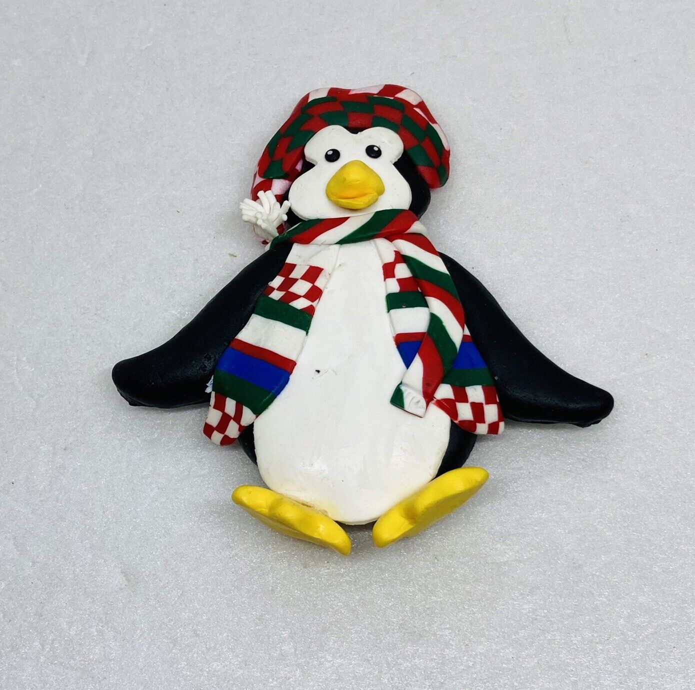 Vintage Christmas Scarf Penguin Fridge Magnet Rubber 4.25” Art Decor 20