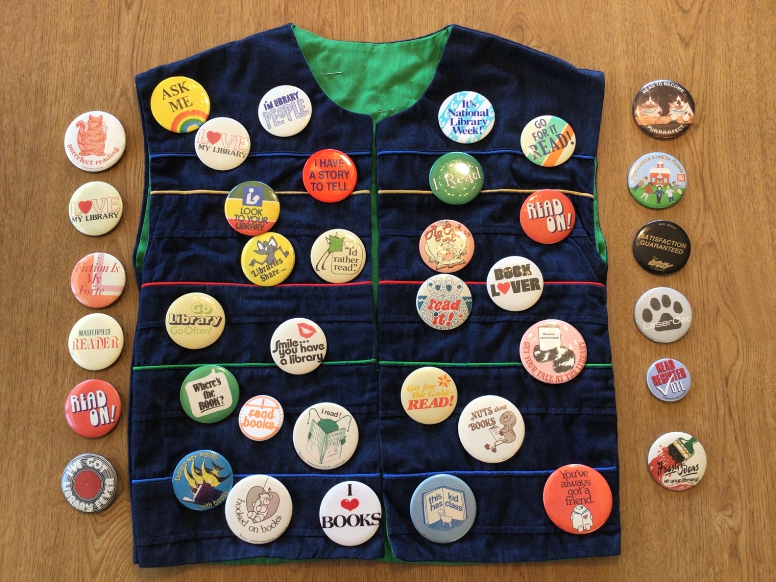 65 Vintage Reading & Library Promotional Pin Back Buttons, Collection and Vest 65 Vintage Reading & Library Promotional Pin Back Buttons, Collection and Vest