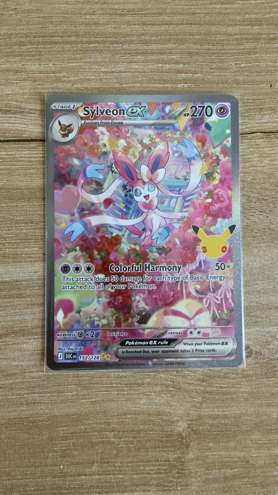 Pokémon TCG Sylveon Ex 153/128 English Card 30th Anniversary Celebration Pokémon TCG Sylveon Ex 153/128 English Card 30th Anniversary Celebration