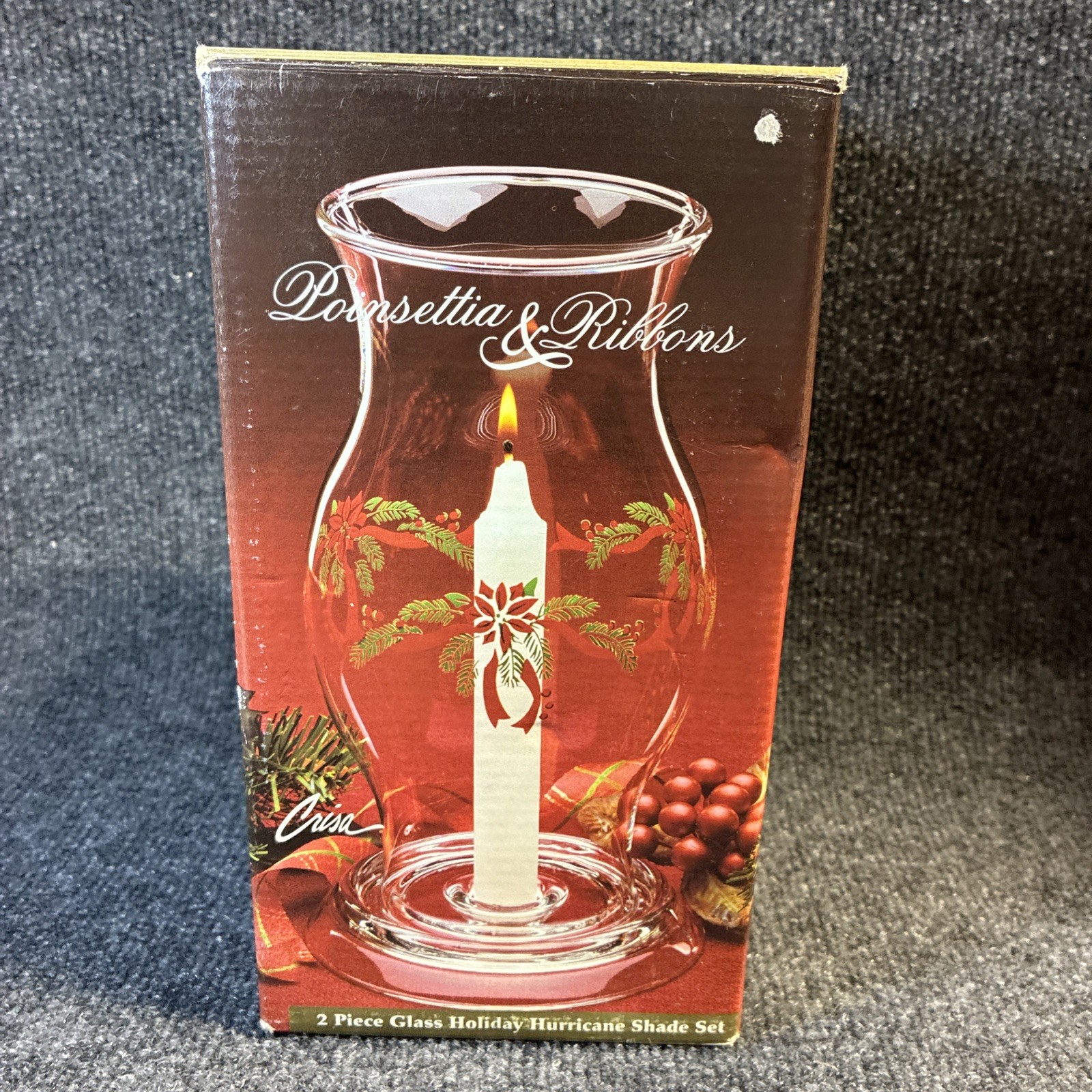 VTG 1990 Poinsettia & Ribbons Holiday Glass Hurricane Candle Shade Christmas VTG 1990 Poinsettia & Ribbons Holiday Glass Hurricane Candle Shade Christmas