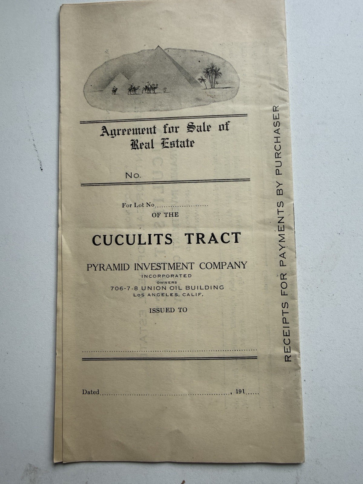 1910s Los Angeles Real Estate Contract Cuculits Tract Pyramid Investment Co