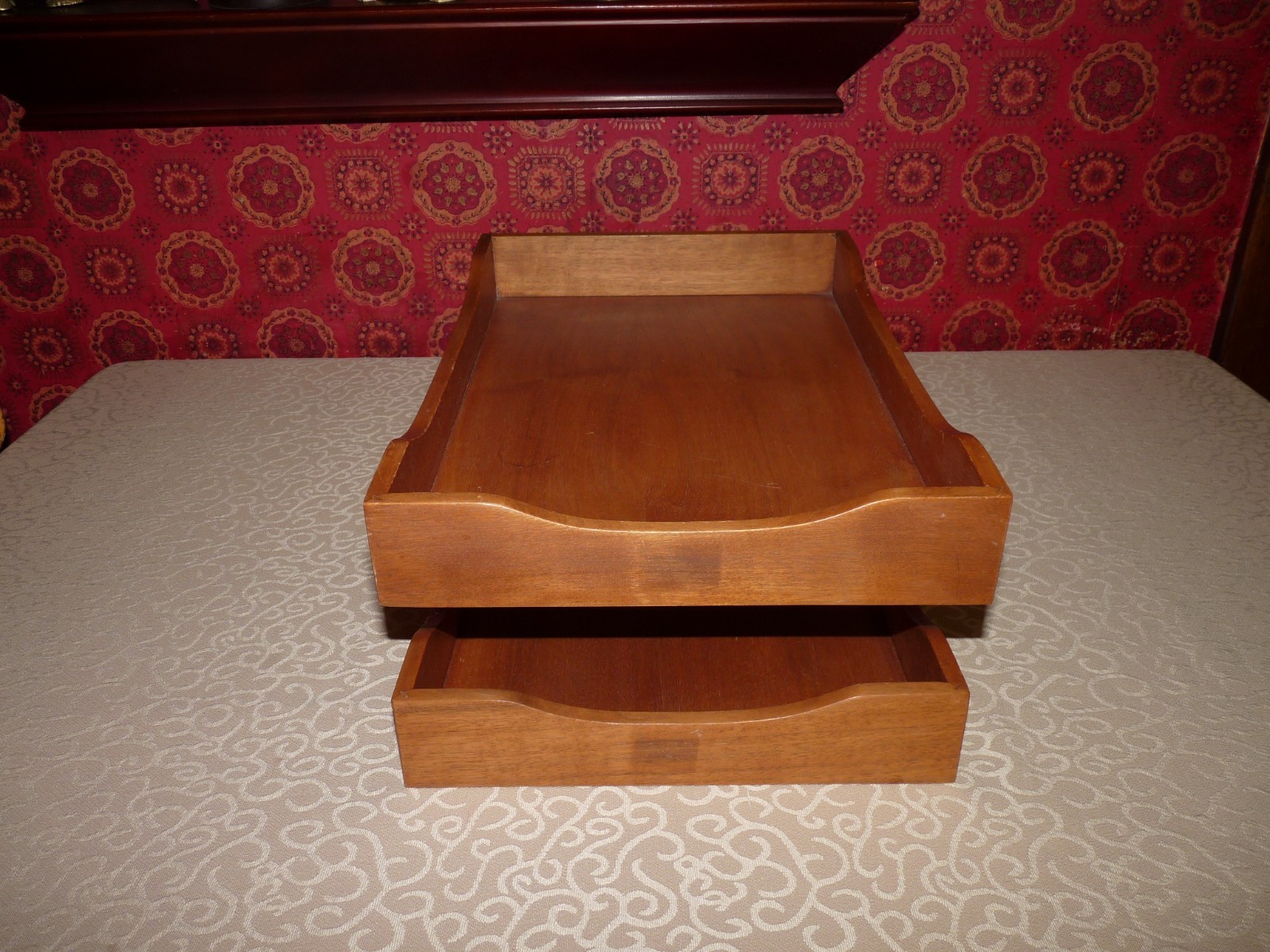 VINTAGE NUCRAFT WALNUT WOOD 2-TIER LEGAL-SIZED PAPER TRAYS VINTAGE NUCRAFT WALNUT WOOD 2-TIER LEGAL-SIZED PAPER TRAYS