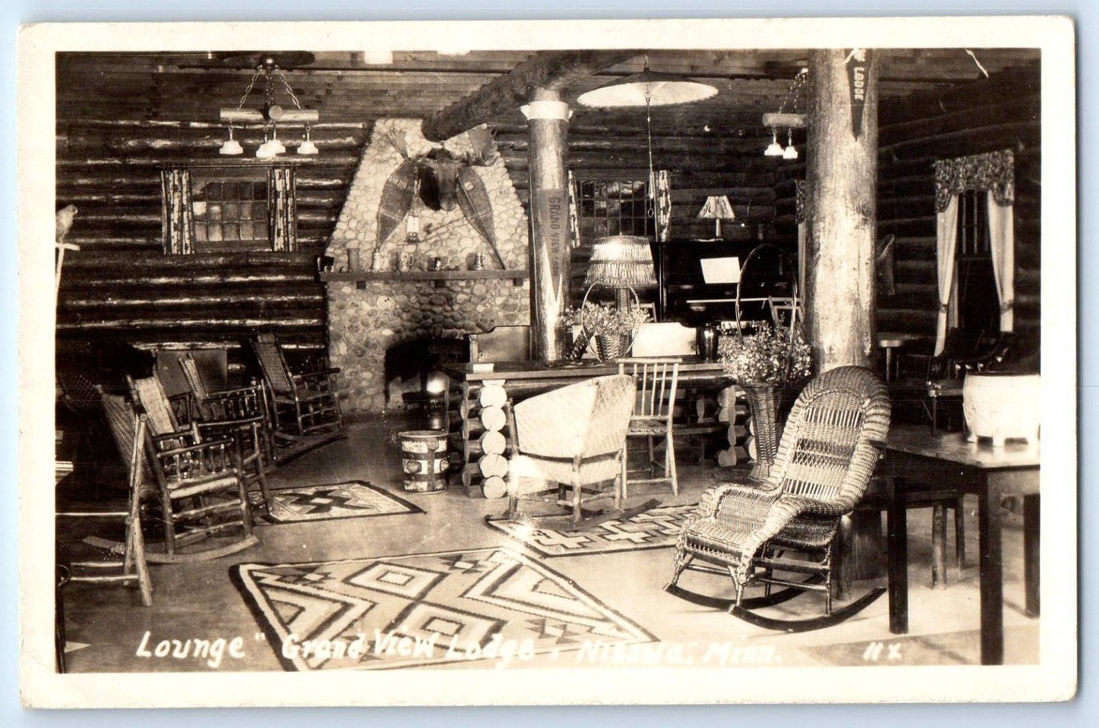 1946 Lounge Grand View Lodge Interior Nisswa Minnesota MN RPPC Photo Postcard