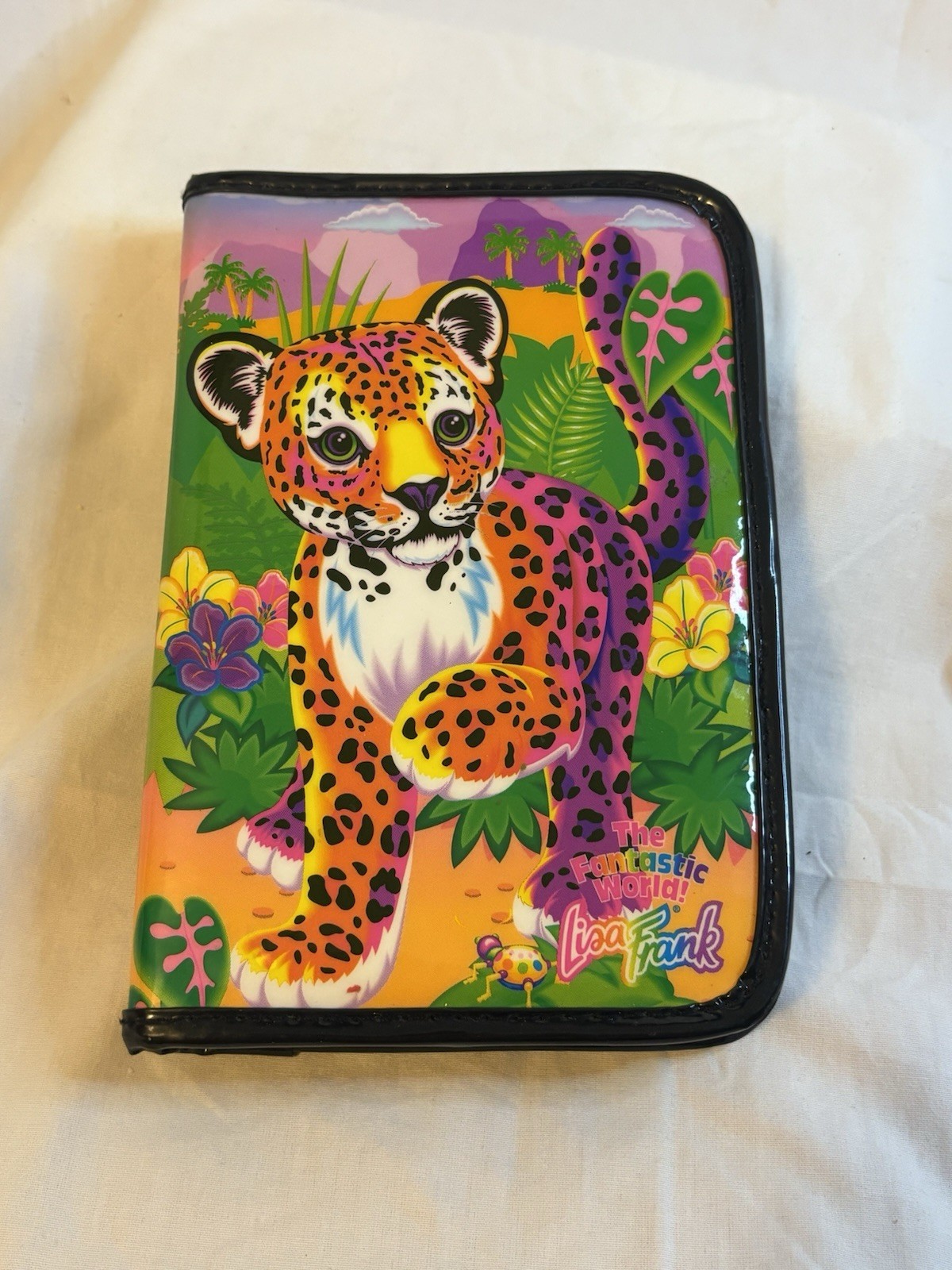 Vintage 90's Lisa Frank Hunter The Leopard Mini Zip Binder Stamps Pen & Markers