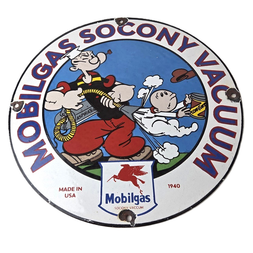 Vintage Mobil Sign - Pegasus Mobilgas Popeye Gas Oil Pump Service Porcelain Sign Vintage Mobil Sign - Pegasus Mobilgas Popeye Gas Oil Pump Service Porcelain Sign