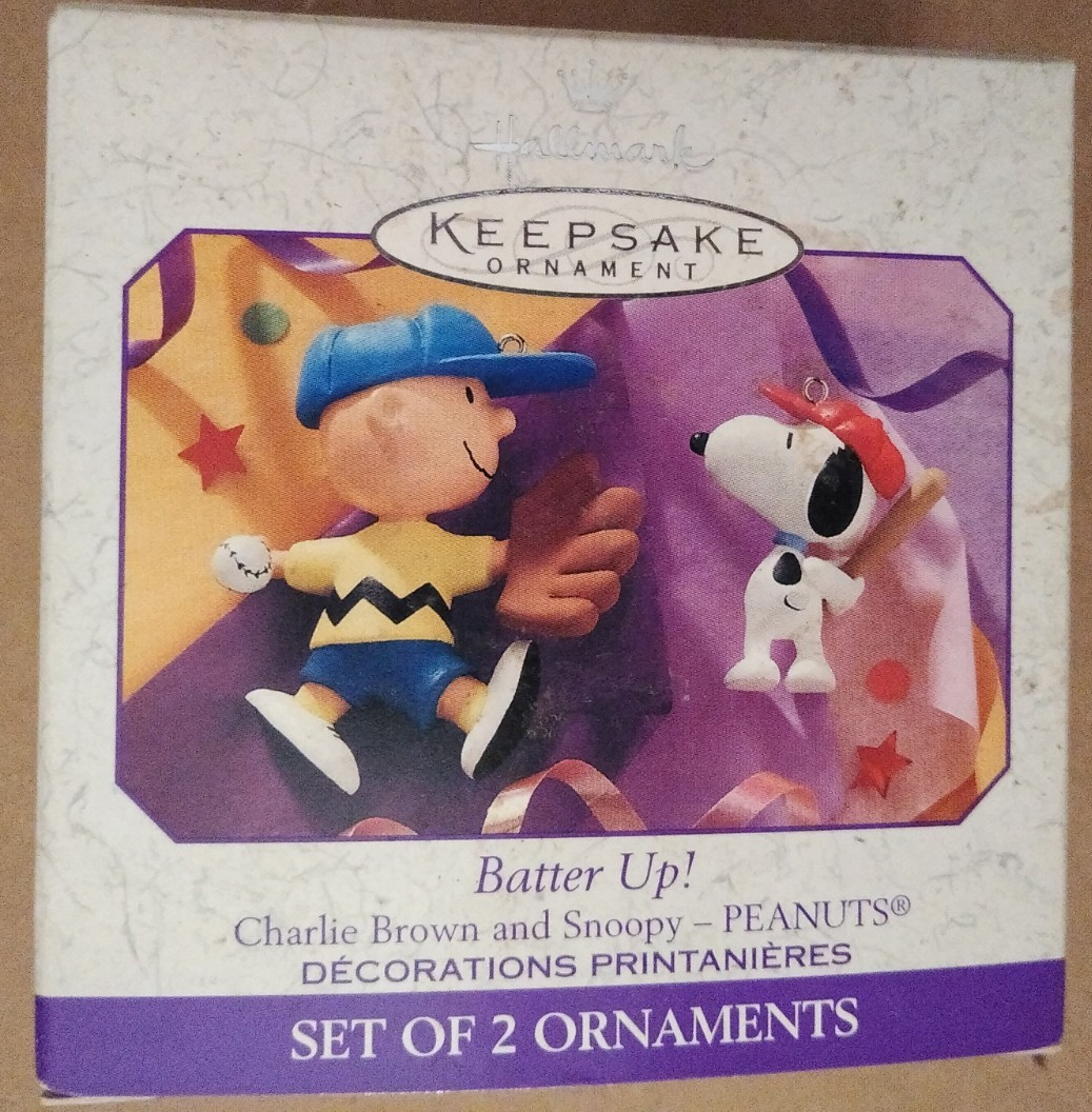 Vtg 1999 Hallmark Snoopy & Charlie Brown Baseball 2 Ornaments *Never Opened NOS Vtg 1999 Hallmark Snoopy & Charlie Brown Baseball 2 Ornaments *Never Opened NOS