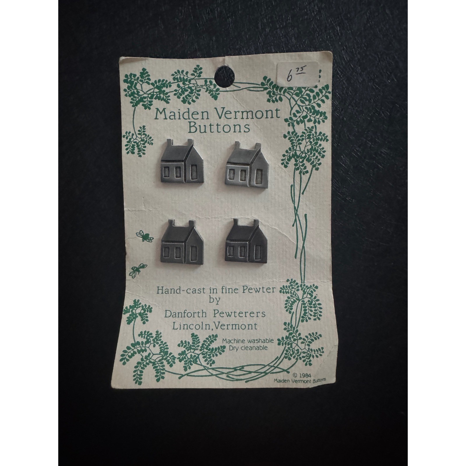 Danforth Pewterers 1984 Maiden Vermont Pewter House Buttons Set of 4 Vintage Danforth Pewterers 1984 Maiden Vermont Pewter House Buttons Set of 4 Vintage