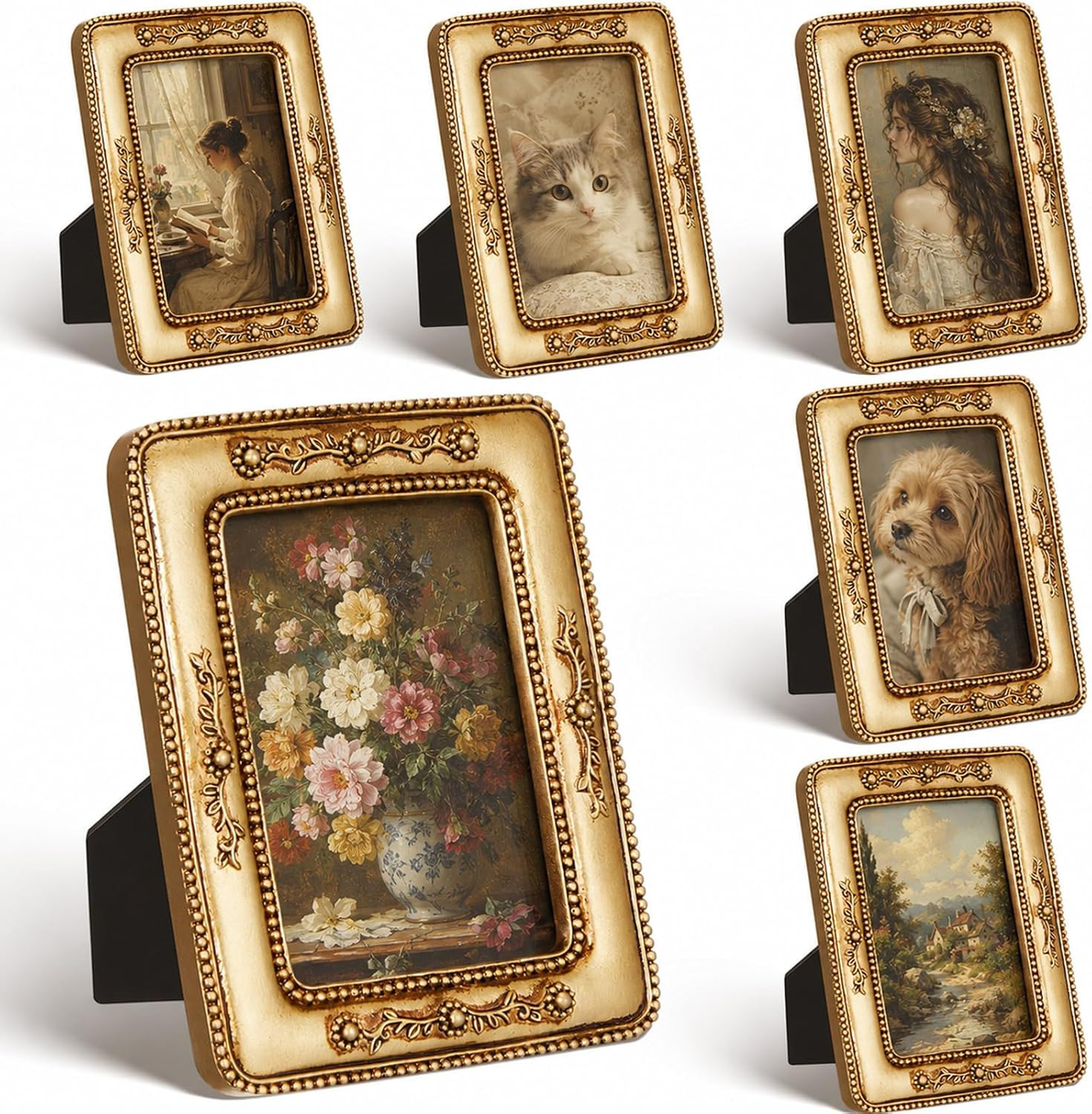 6 Pcs Vintage Picture Frames 2.5X3.5 Wallet Size, Small Ornate Picture 6 Pcs Vintage Picture Frames 2.5X3.5 Wallet Size, Small Ornate Picture