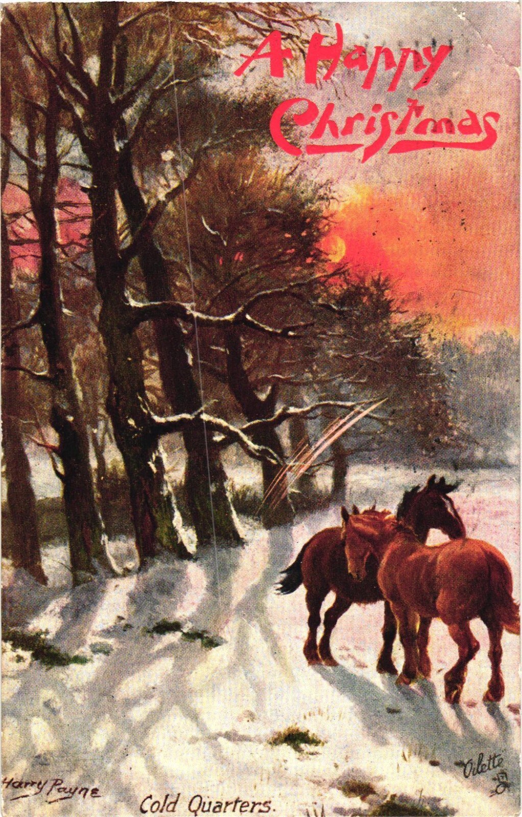Christmas Horses Winter Scene Postcard 1908 Harry Payne Artist Tuck Oilette Christmas Horses Winter Scene Postcard 1908 Harry Payne Artist Tuck Oilette