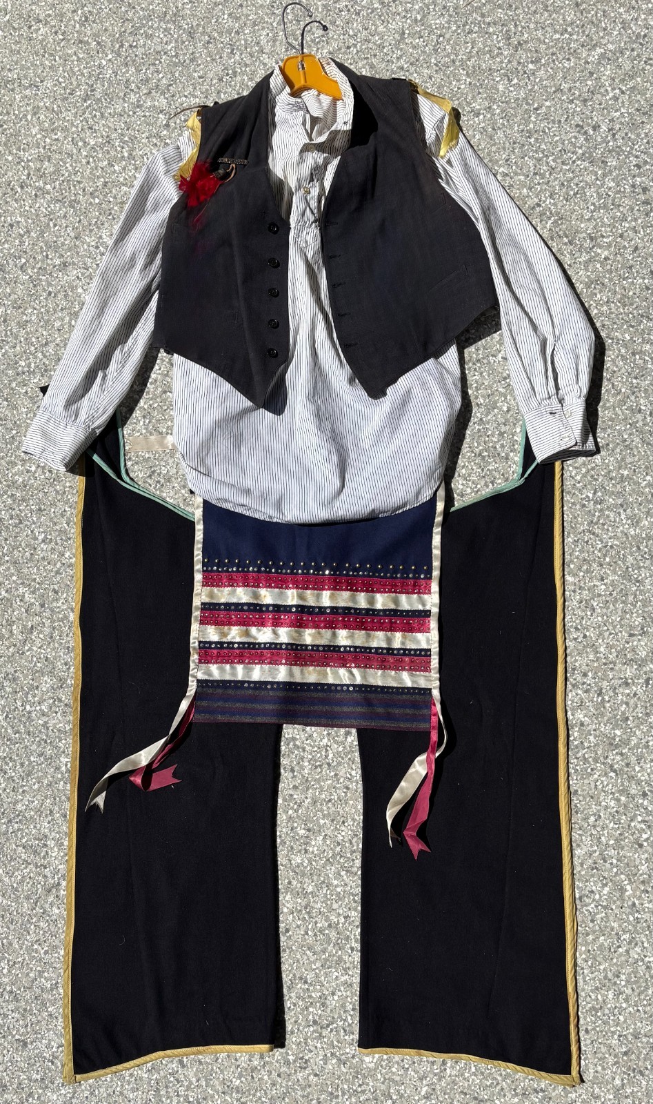 Vintage 1960s Cheyenne Old Style Dance Regalia Set Wool Vest & Leggings, Shirts Vintage 1960s Cheyenne Old Style Dance Regalia Set Wool Vest & Leggings, Shirts