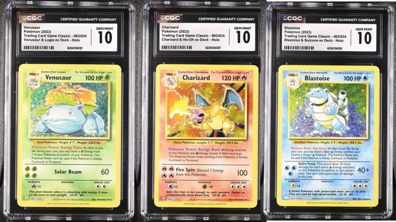 CGC 10 Charizard, Blastoise, Venusaur Pokemon Classic Trio Set 003/034 CGC 10 Charizard, Blastoise, Venusaur Pokemon Classic Trio Set 003/034