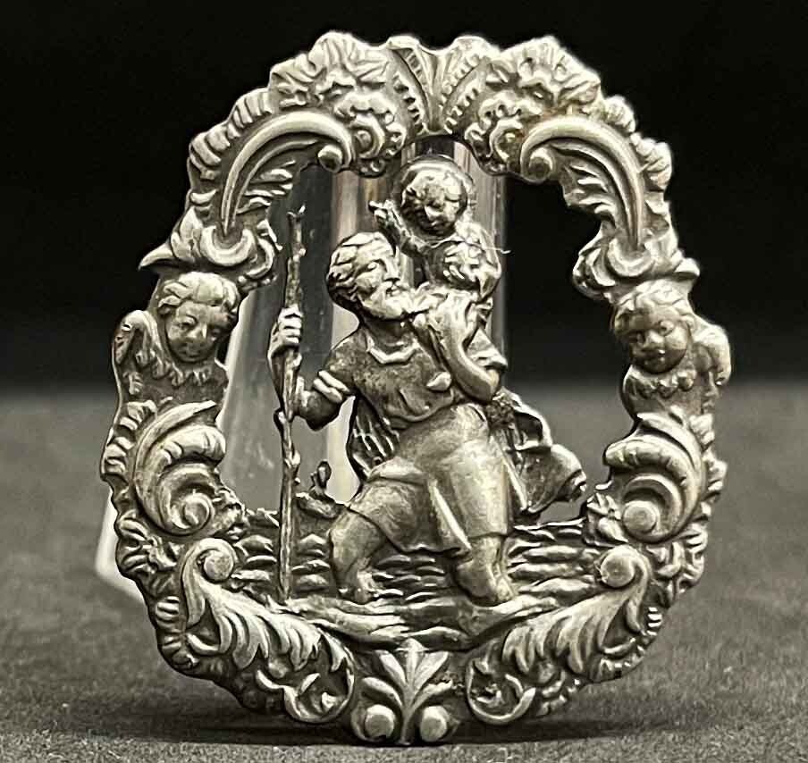 Super antique gorgeous St Christopher openwork cherubs Art Nouveau silver beauty Super antique gorgeous St Christopher openwork cherubs Art Nouveau silver beauty