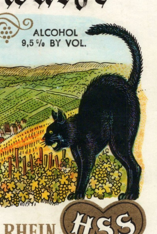 1969 Zeller Schwarze Katz German Wine Bottle Label Black Cat 1969 Zeller Schwarze Katz German Wine Bottle Label Black Cat