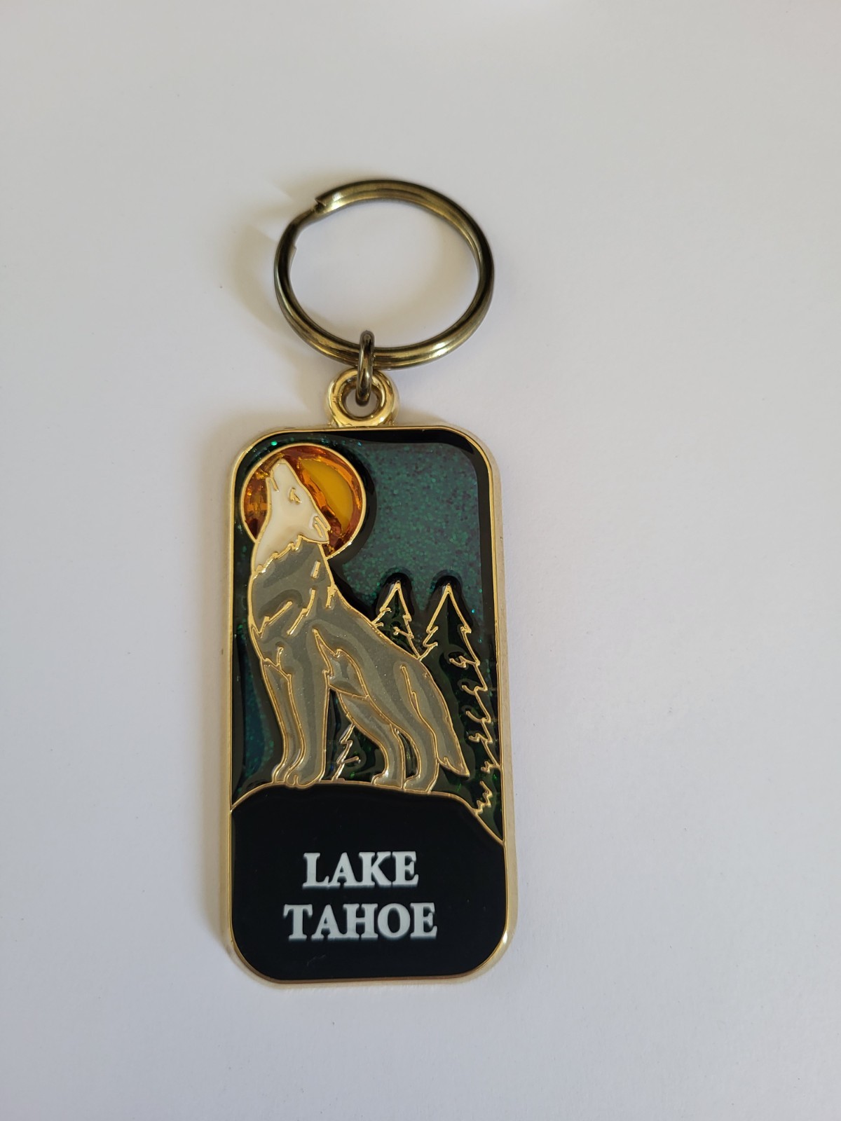 Vintage 80s Lake Tahoe Glittery Wolf Moon Keychain Vintage 80s Lake Tahoe Glittery Wolf Moon Keychain