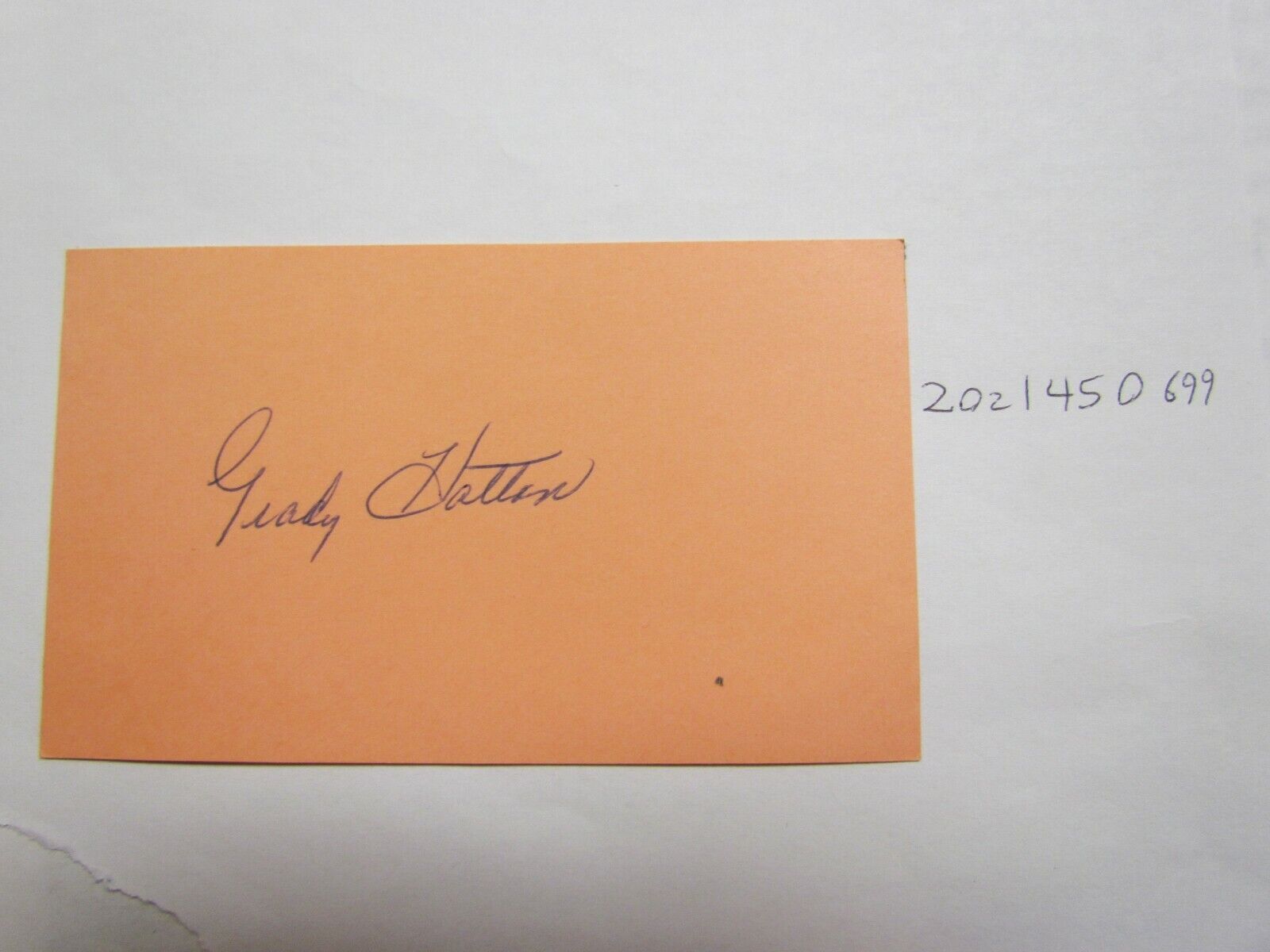 Grady Hatton AUTOGRAPHED INDEX CARD JSA AUCTION CERTIFIED 
