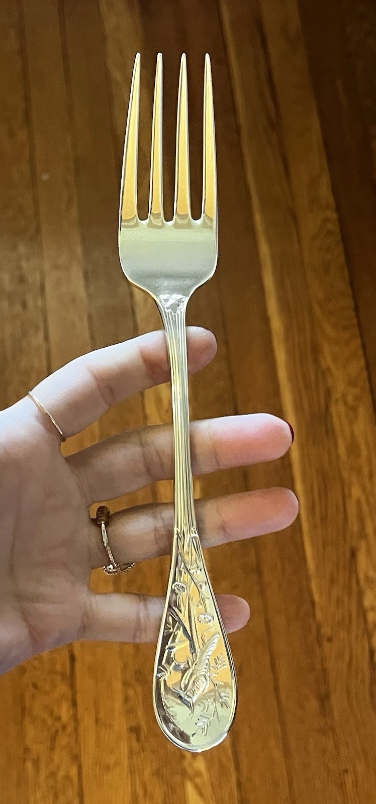 TIFFANY & CO Sterling Silver Audubon Large Solid 8 3/4 Serving Fork 108 g TIFFANY & CO Sterling Silver Audubon Large Solid 8 3/4 Serving Fork 108 g