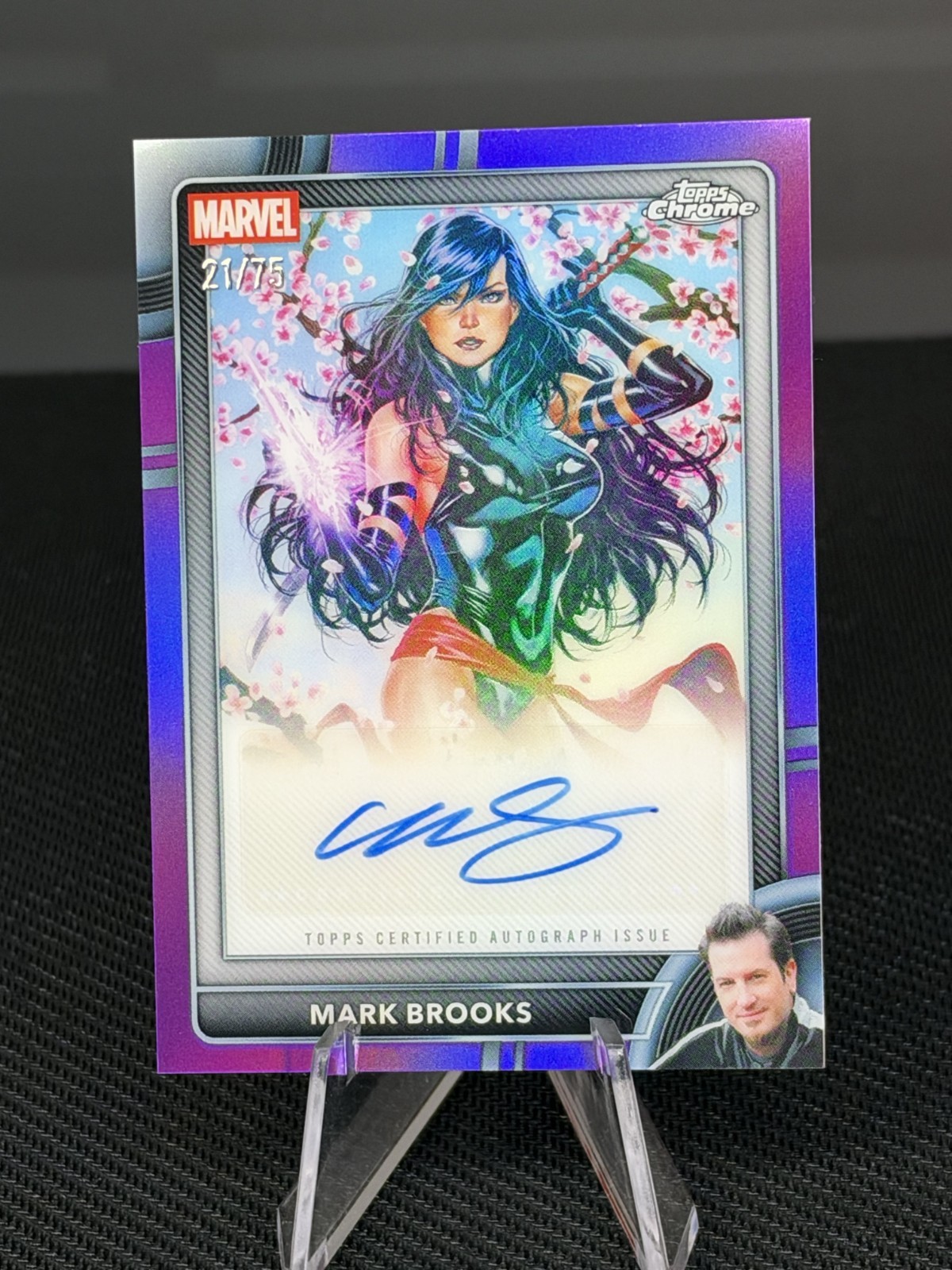 2026 Topps Chrome Marvel True Purple 21/75 Mark Brooks Auto Astonishing X-Men #1