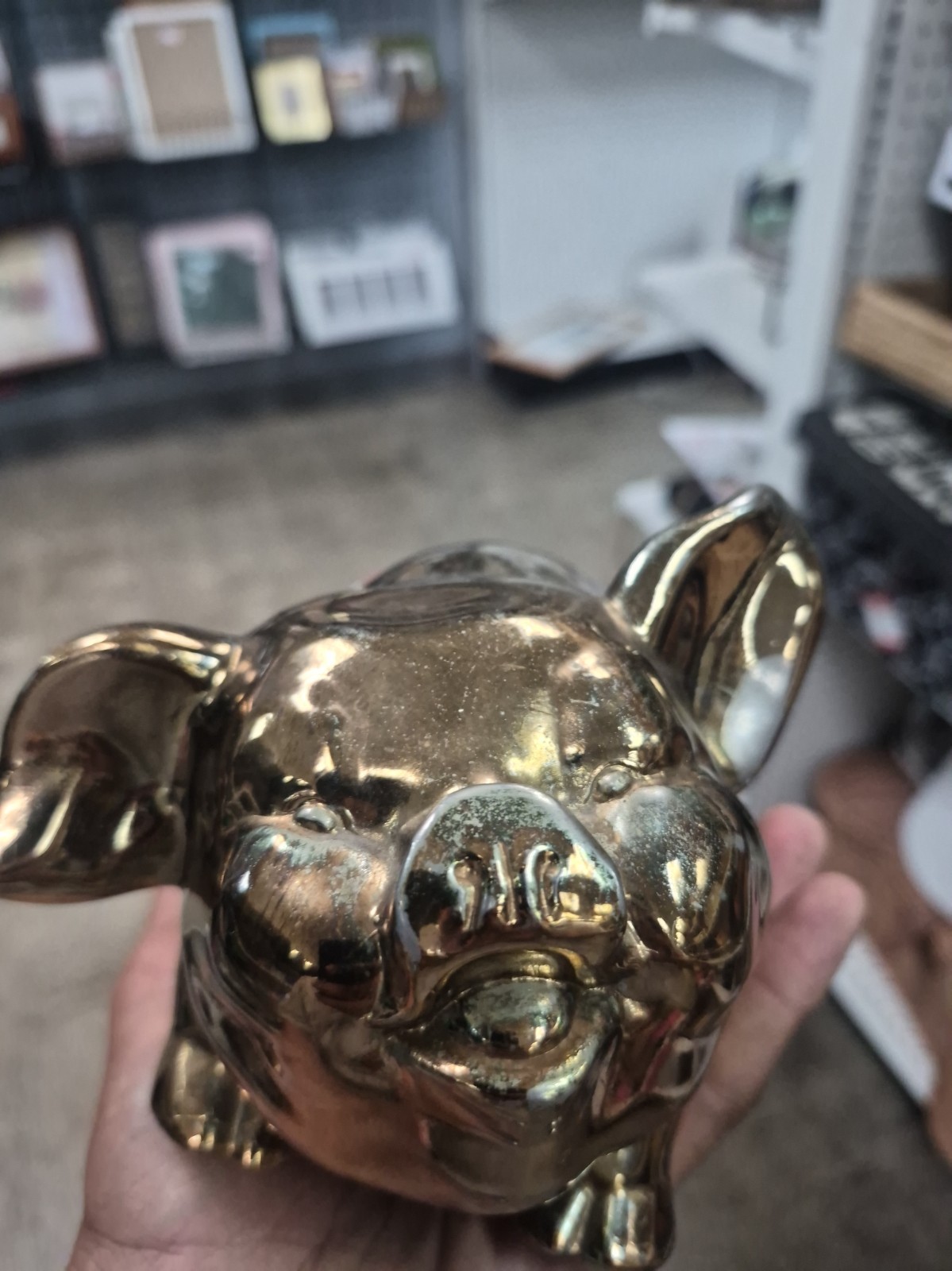 Vintage Dodge Inc Cast Iron Gold Painted Piggy Bank 5.5\ Vintage Dodge Inc Cast Iron Gold Painted Piggy Bank 5.5\