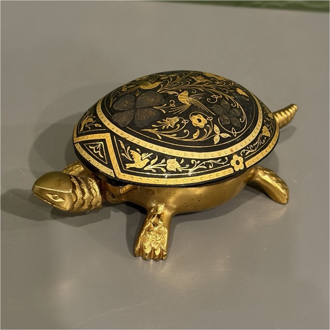 Vintage BOJ Eibar Spain Damascene Turtle Desk Bell Wind-Up Mechanical - WORKING