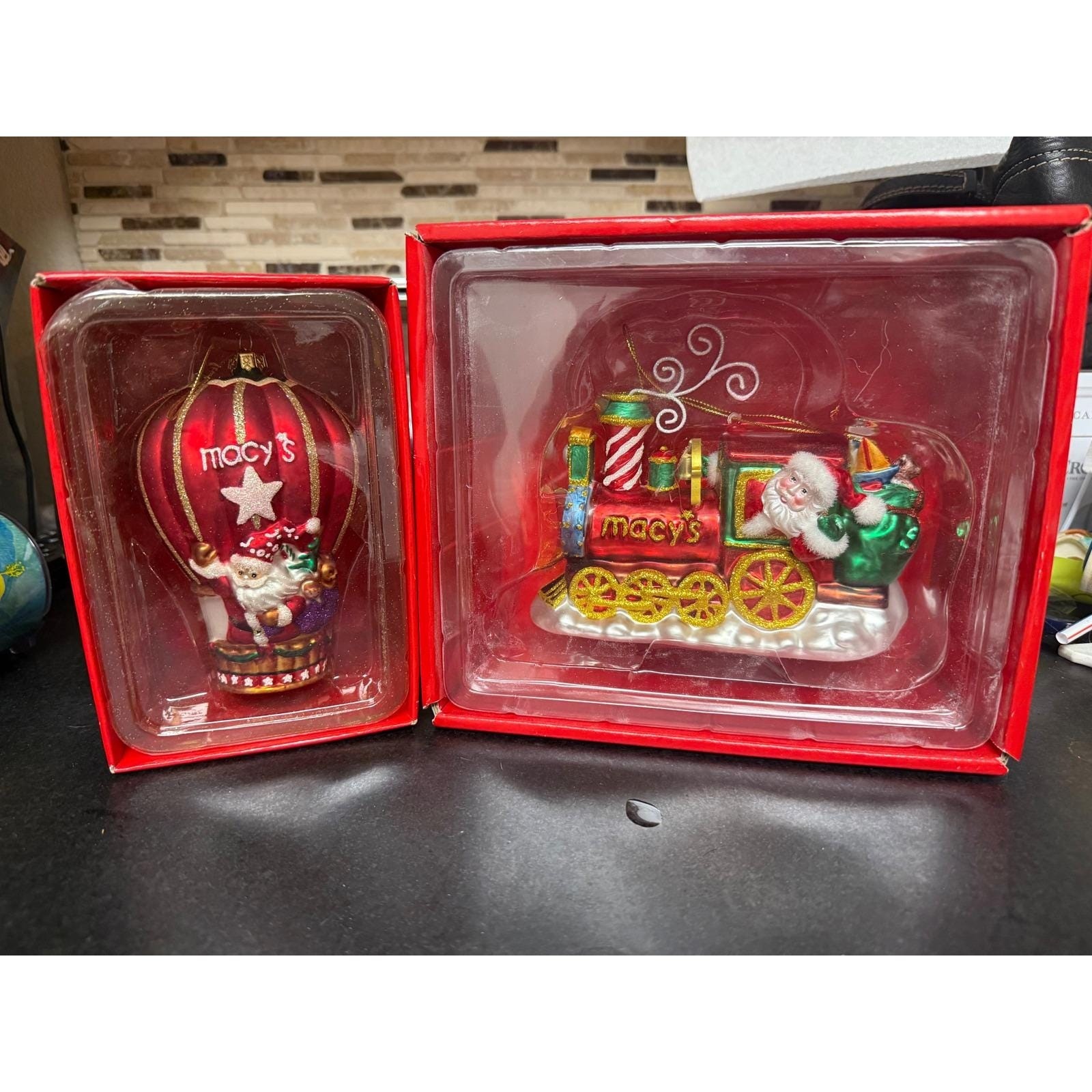 2-Vtg Macy's Christmas Ornament Mercury Glass Santa NEW IN BOXe