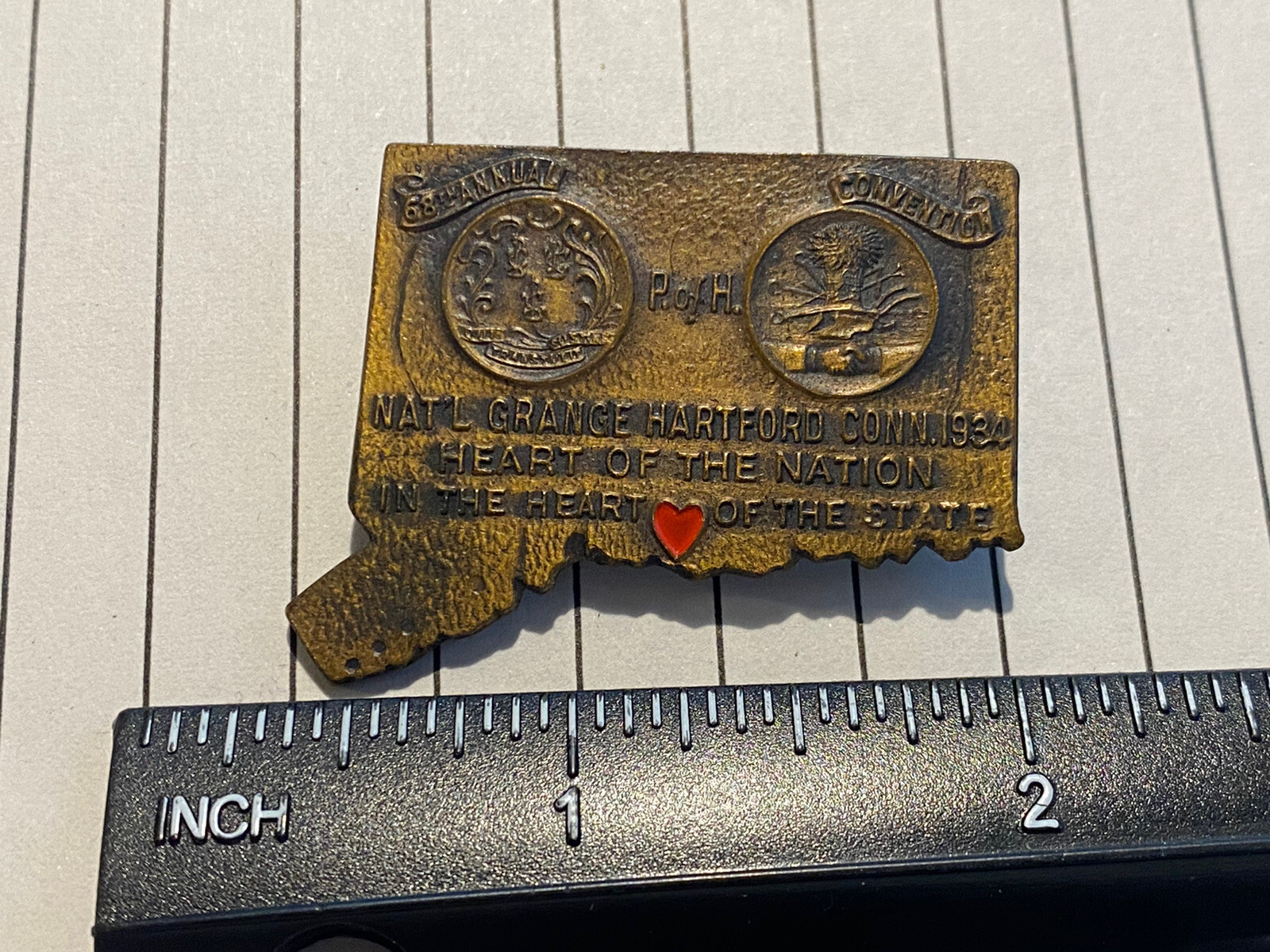 VINTAGE 1934 NATIONAL GRANGE MEDAL PIN 68 ANNUAL CONVENTION HARTFORD CONNECTICUT VINTAGE 1934 NATIONAL GRANGE MEDAL PIN 68 ANNUAL CONVENTION HARTFORD CONNECTICUT