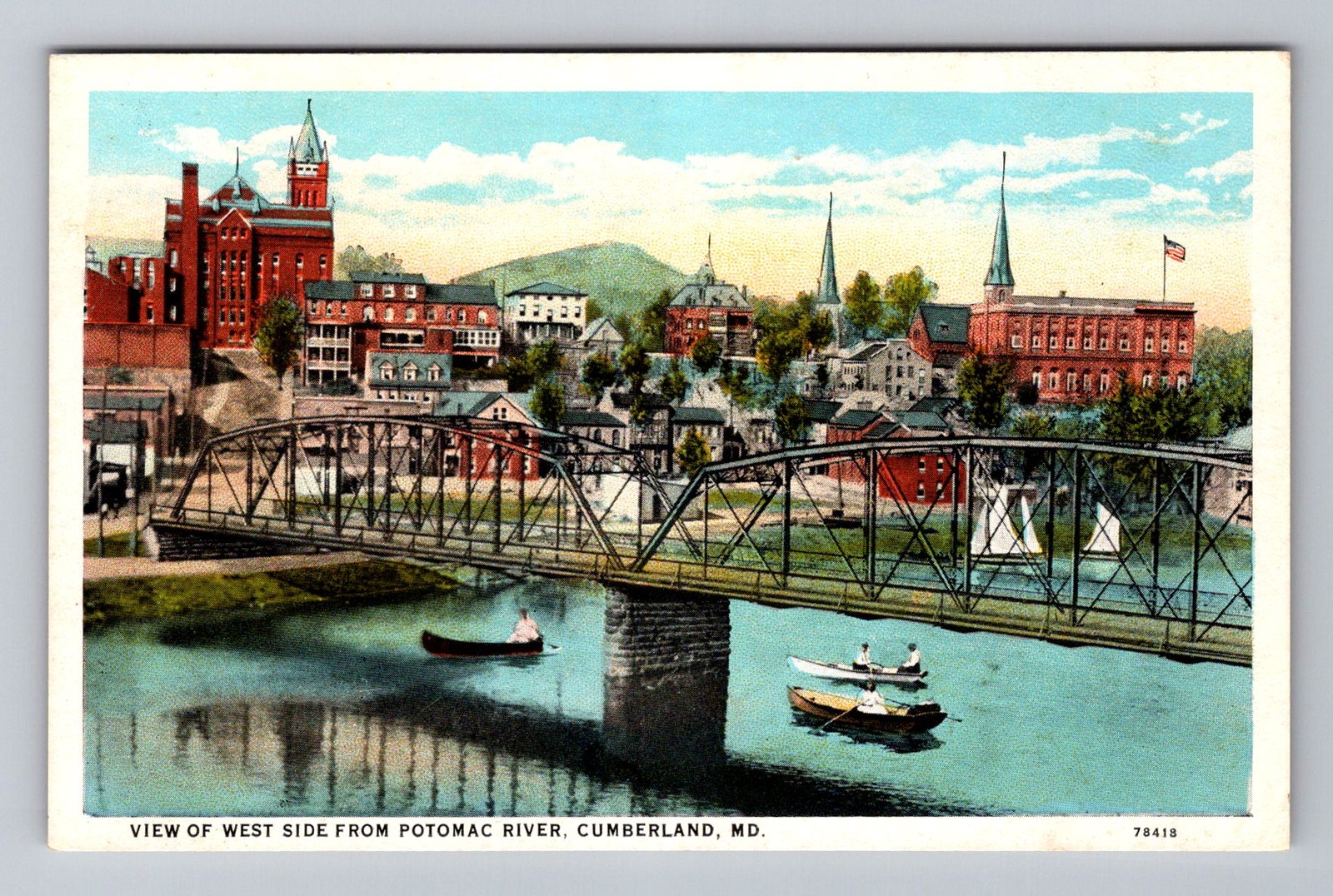 Cumberland MD-Maryland, View from Potomac River, Postal Vintage Postcard