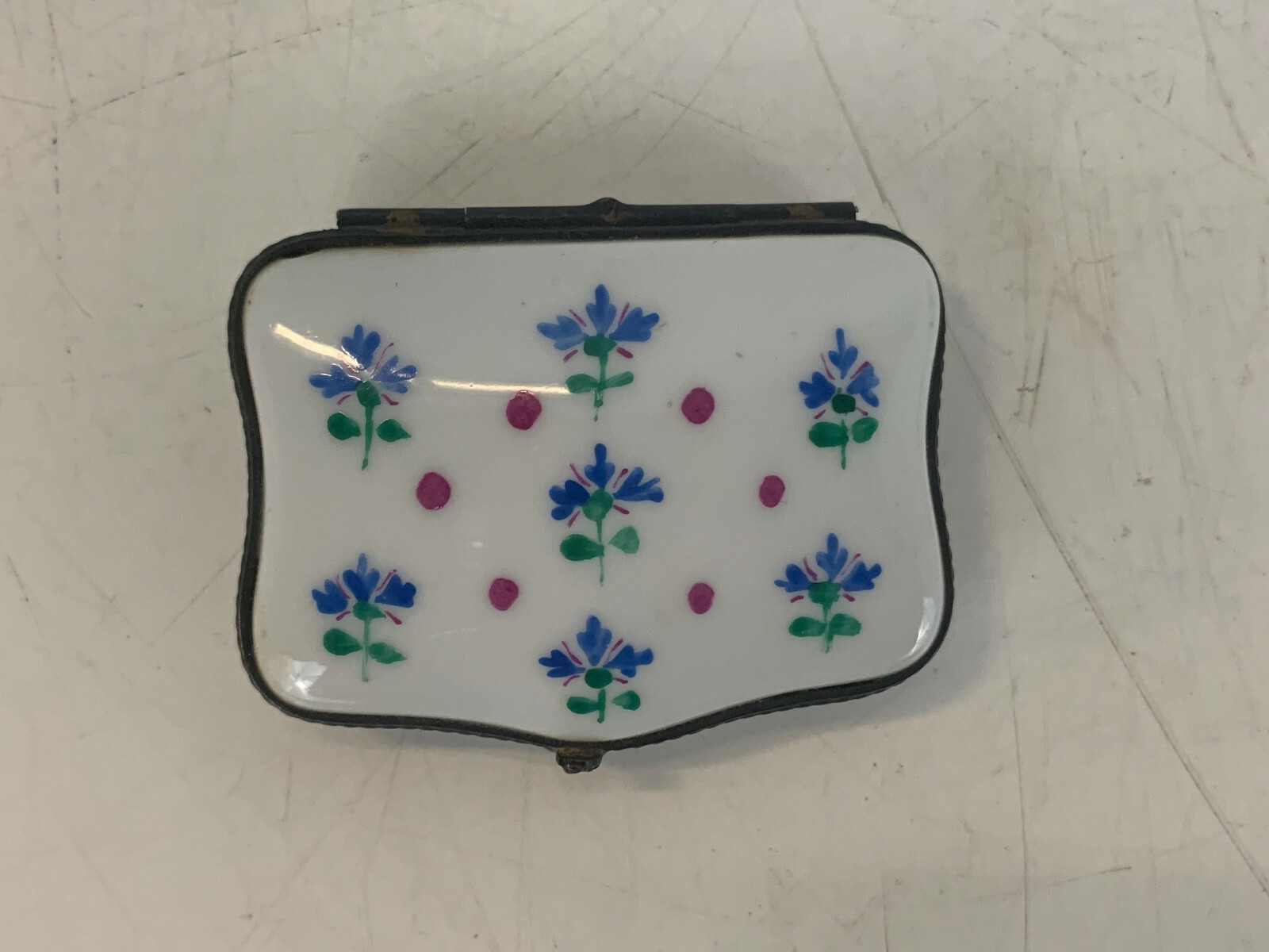 Vintage Likely French Porcelain Trinket Box w/ Floral Decoration & Mark Vintage Likely French Porcelain Trinket Box w/ Floral Decoration & Mark