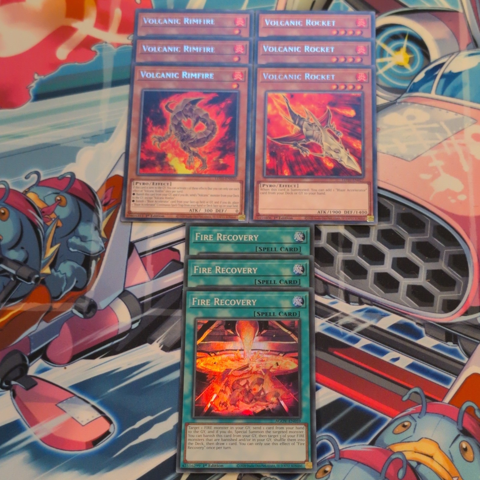 3 x Volcanic Rimfire/Rocket Rare LD10-EN020/027 & Fire Recovery AGOV 059 YuGiOh 3 x Volcanic Rimfire/Rocket Rare LD10-EN020/027 & Fire Recovery AGOV 059 YuGiOh