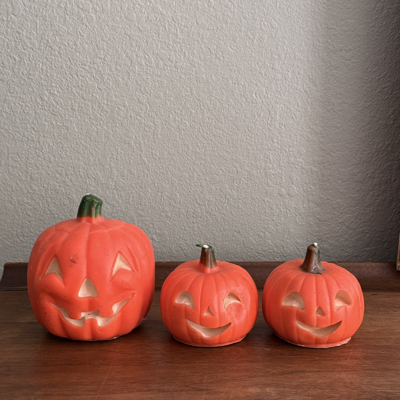 Lot of 3 Vintage Jack o Lantern Halloween Candle Pumpkins Lot of 3 Vintage Jack o Lantern Halloween Candle Pumpkins