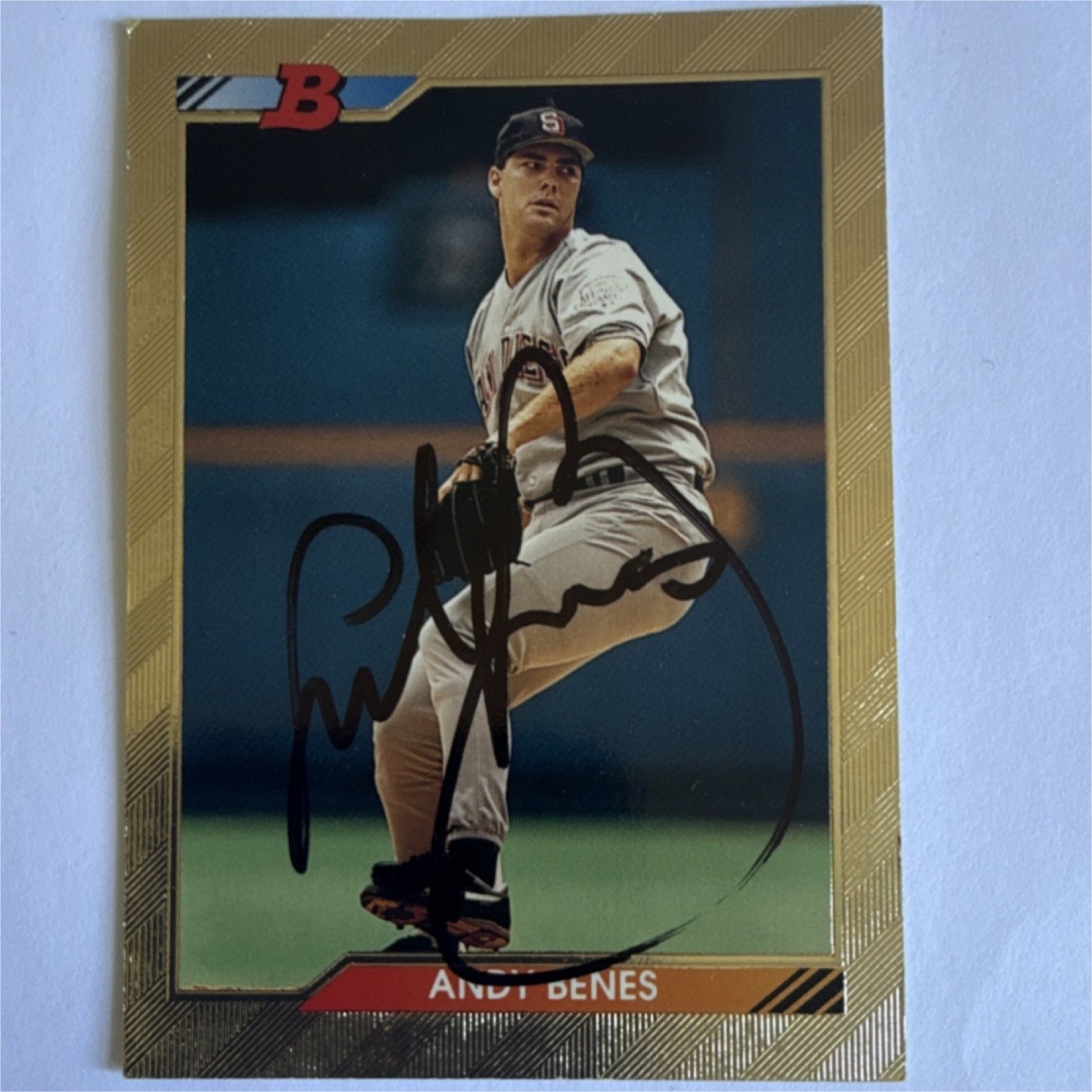 Andy Benes Autographed 1992 Bowman #599 Baseball Card Padres USA Team Alumni Andy Benes Autographed 1992 Bowman #599 Baseball Card Padres USA Team Alumni