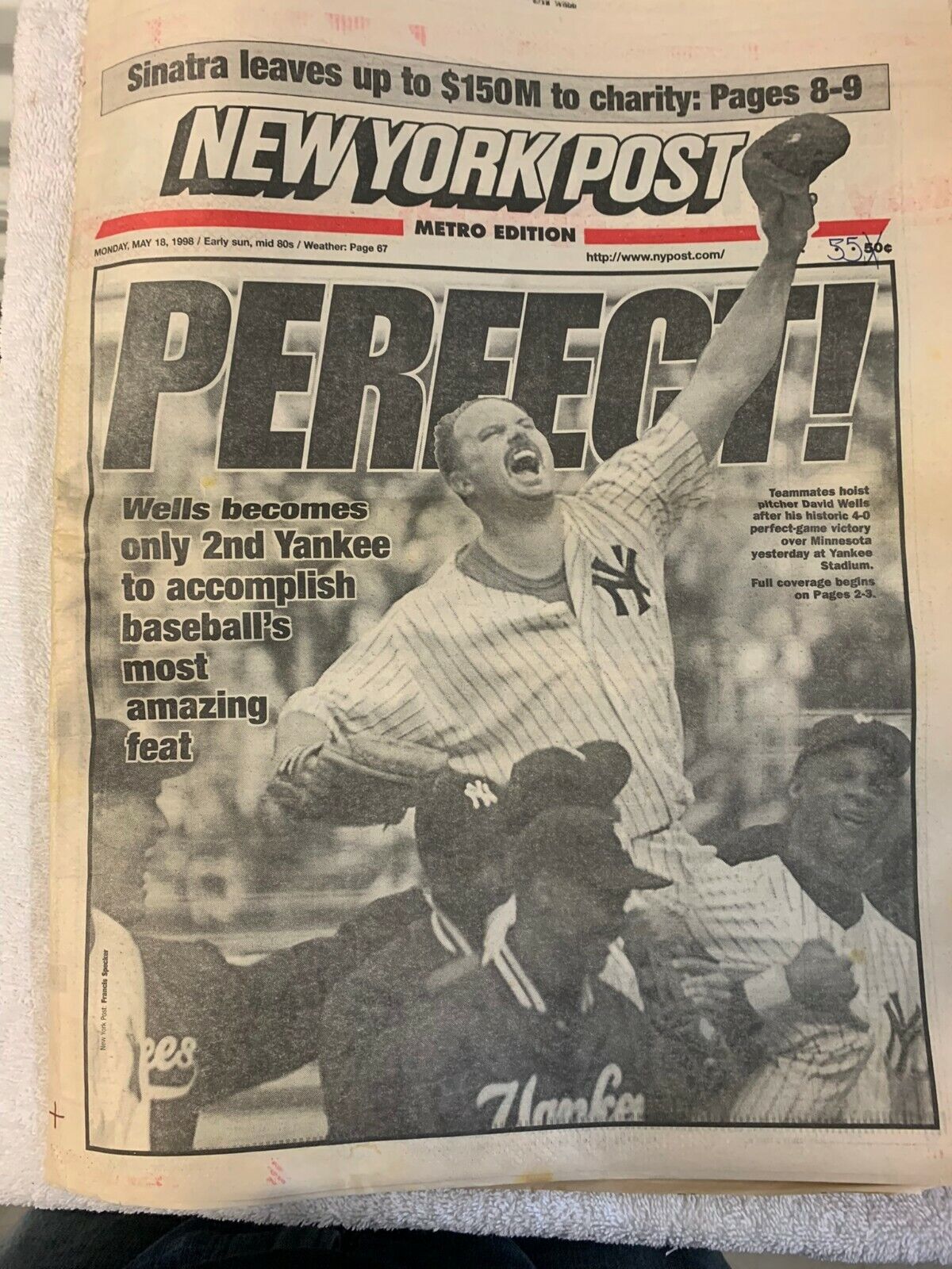 Lot New York Post & Daily News Monday May 18 1998 - David Wells Perfect Game