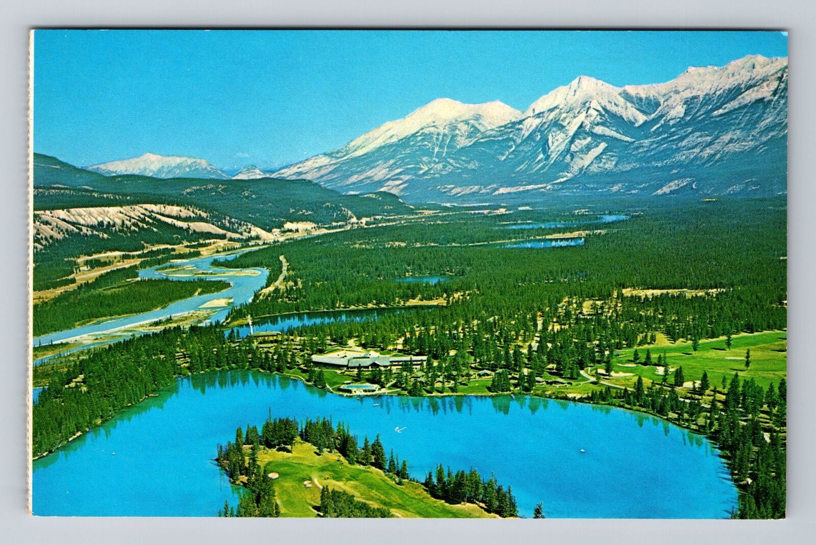 Jasper-Alberta, Jasper Park Lodge Lac Beauvert Canadian Rockies Vintage Postcard
