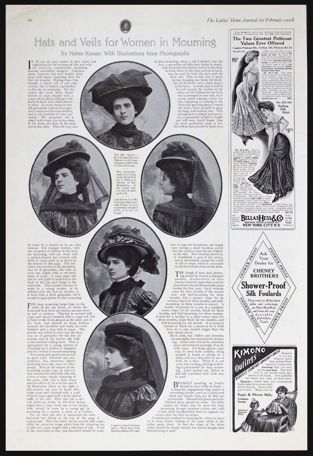 1908 Black Hats and Veils for Women in Mourning Edwardian Fashion Plate Mag Page 1908 Black Hats and Veils for Women in Mourning Edwardian Fashion Plate Mag Page